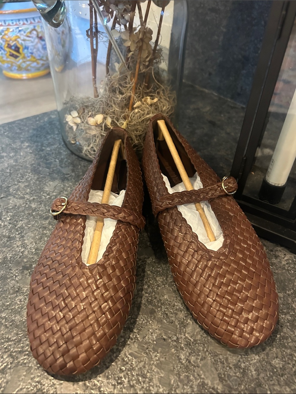 Cushionaire Brown  Bistro Woven Mary Jane Flats